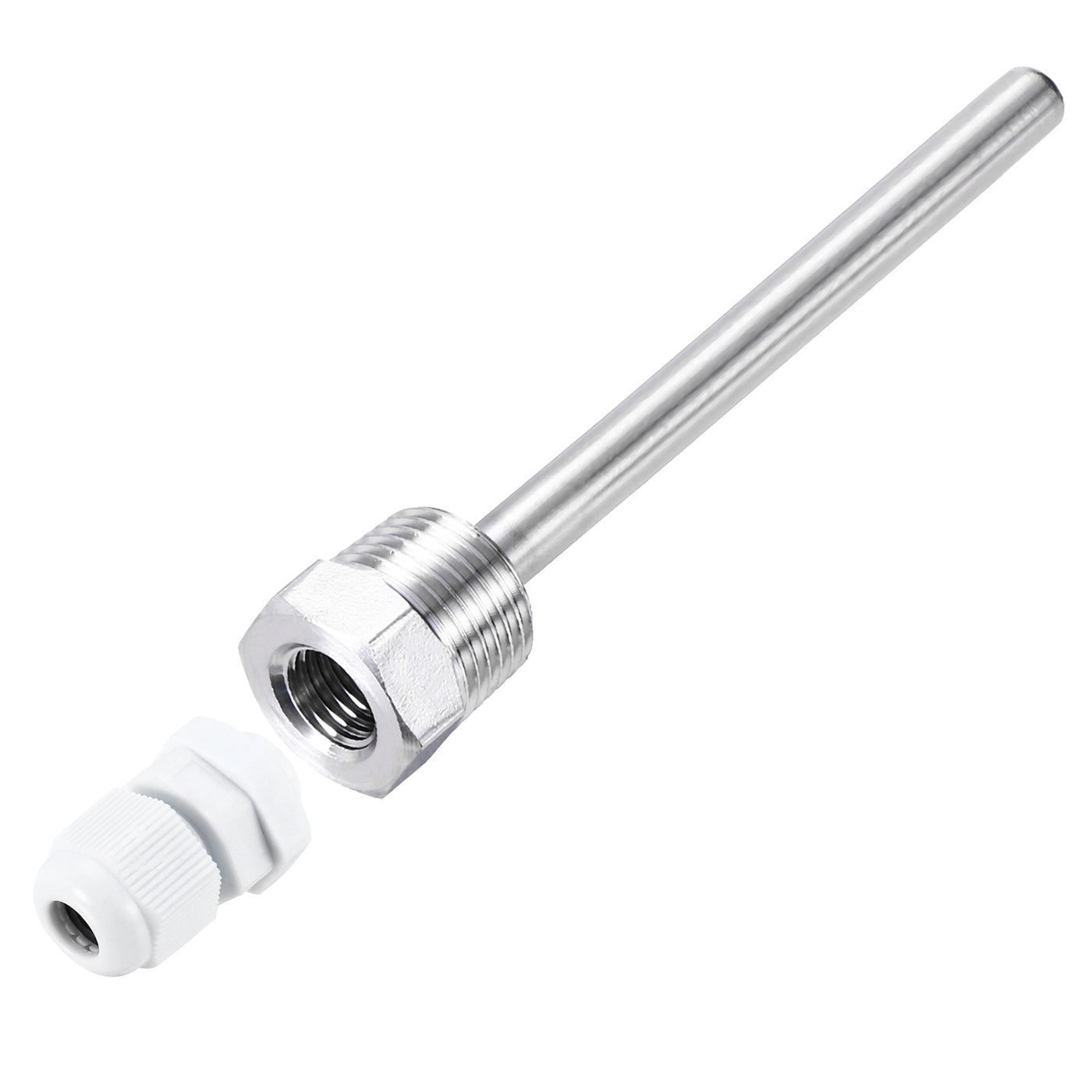 uxcell Uxcell 2 Pcs 8mm Dia G1/2 Thermowell Weldless Stainless Steel 304 150mm White