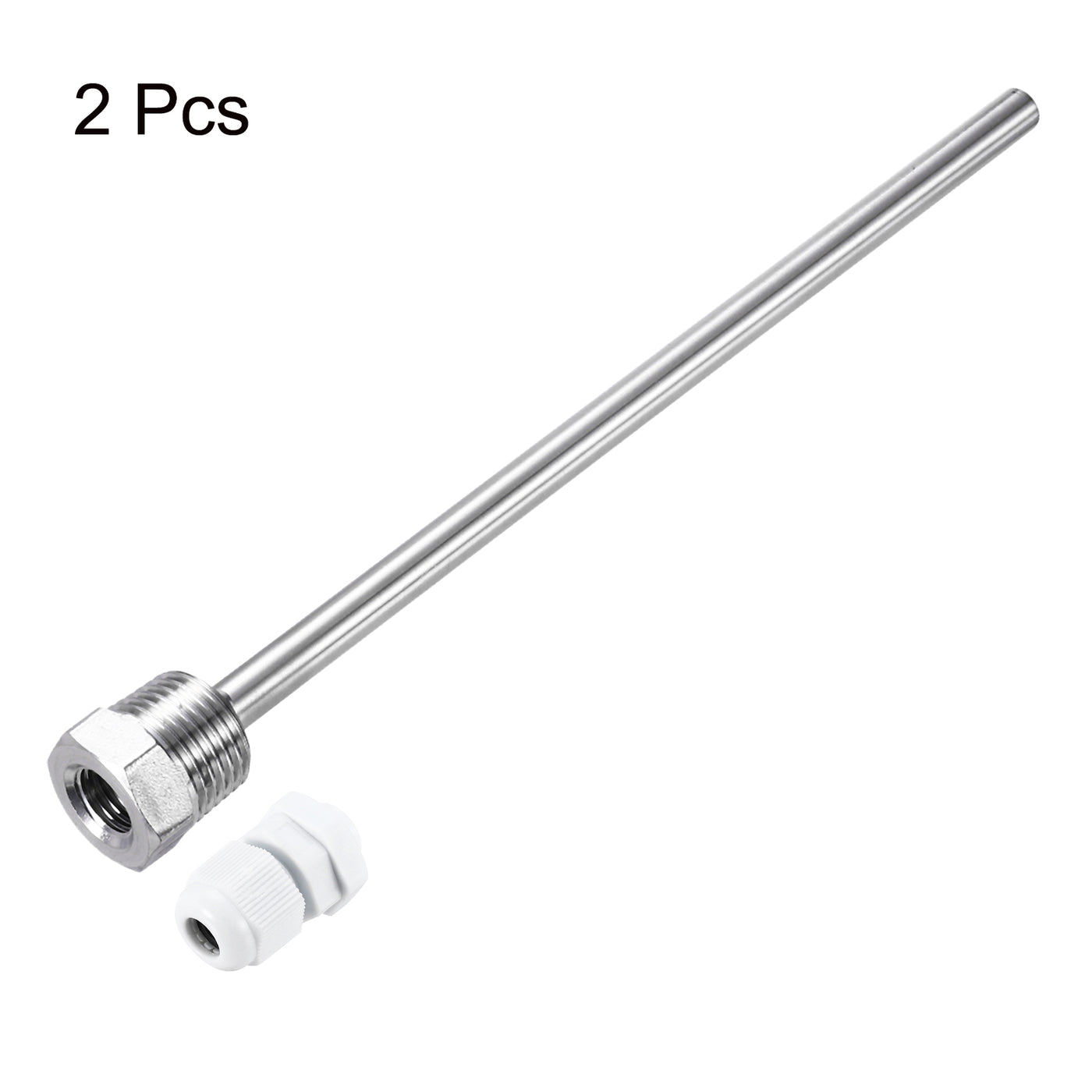 uxcell Uxcell 2 Pcs 8mm Dia G1/2 Thermowell Weldless Stainless Steel 304 200mm White