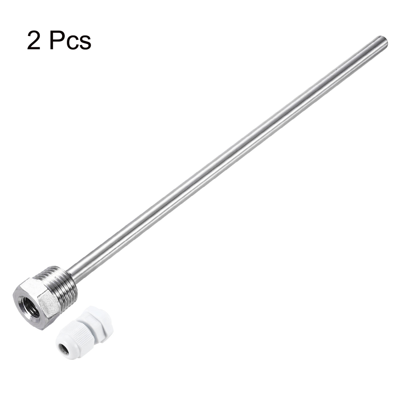 uxcell Uxcell 2 Pcs 8mm Dia G1/2 Thermowell Weldless Stainless Steel 304 250mm White