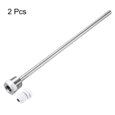 Harfington Uxcell 2 Pcs 8mm Dia G1/2 Thermowell Weldless Stainless Steel 304 250mm White