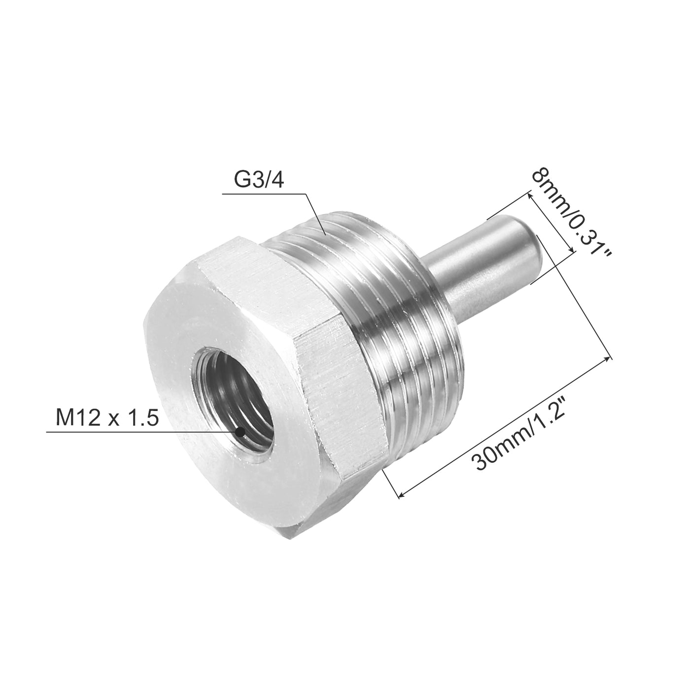 uxcell Uxcell 8mm Dia G3/4 Thermowell Weldless Stainless Steel 304 30mm White