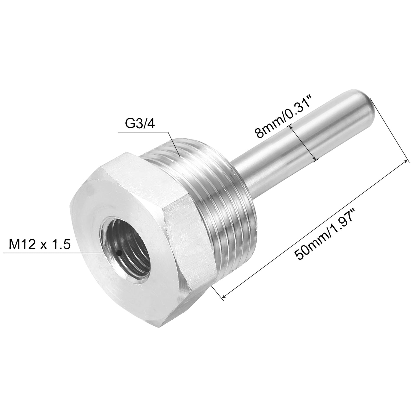 uxcell Uxcell 8mm Dia G3/4 Thermowell Weldless Stainless Steel 304 50mm White