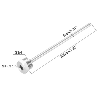 Harfington Uxcell 8mm Dia G3/4 Thermowell Weldless Stainless Steel 304 200mm White