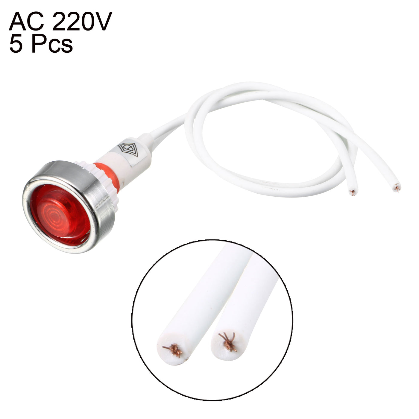 uxcell Uxcell 5 Pcs AC220V Neon Indicator Signal Lamps Red Light w 19cm Long Cable