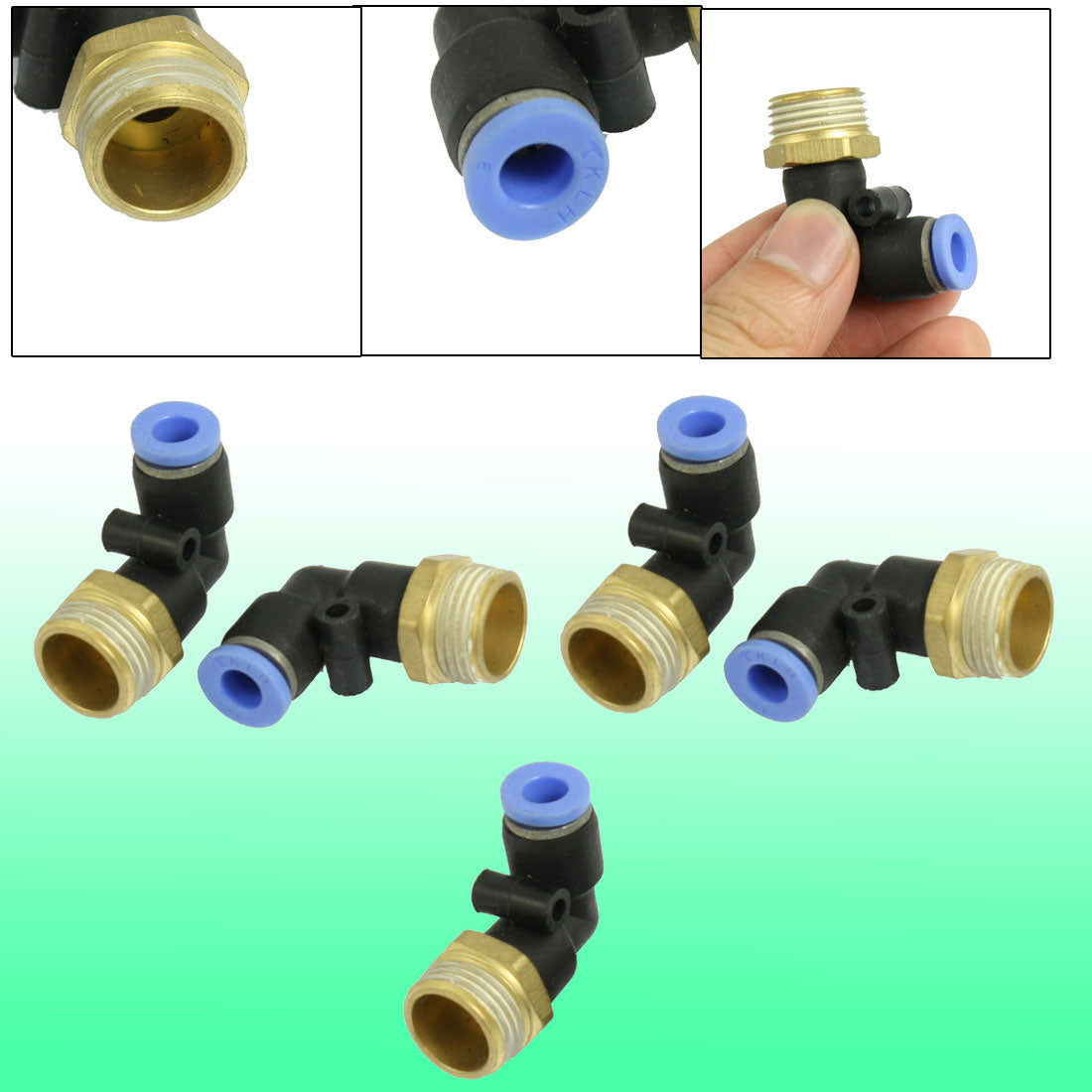 uxcell Uxcell 5 Pcs 6mm Push In Connector 3/8" PT Thread Elbow Quick Fitting