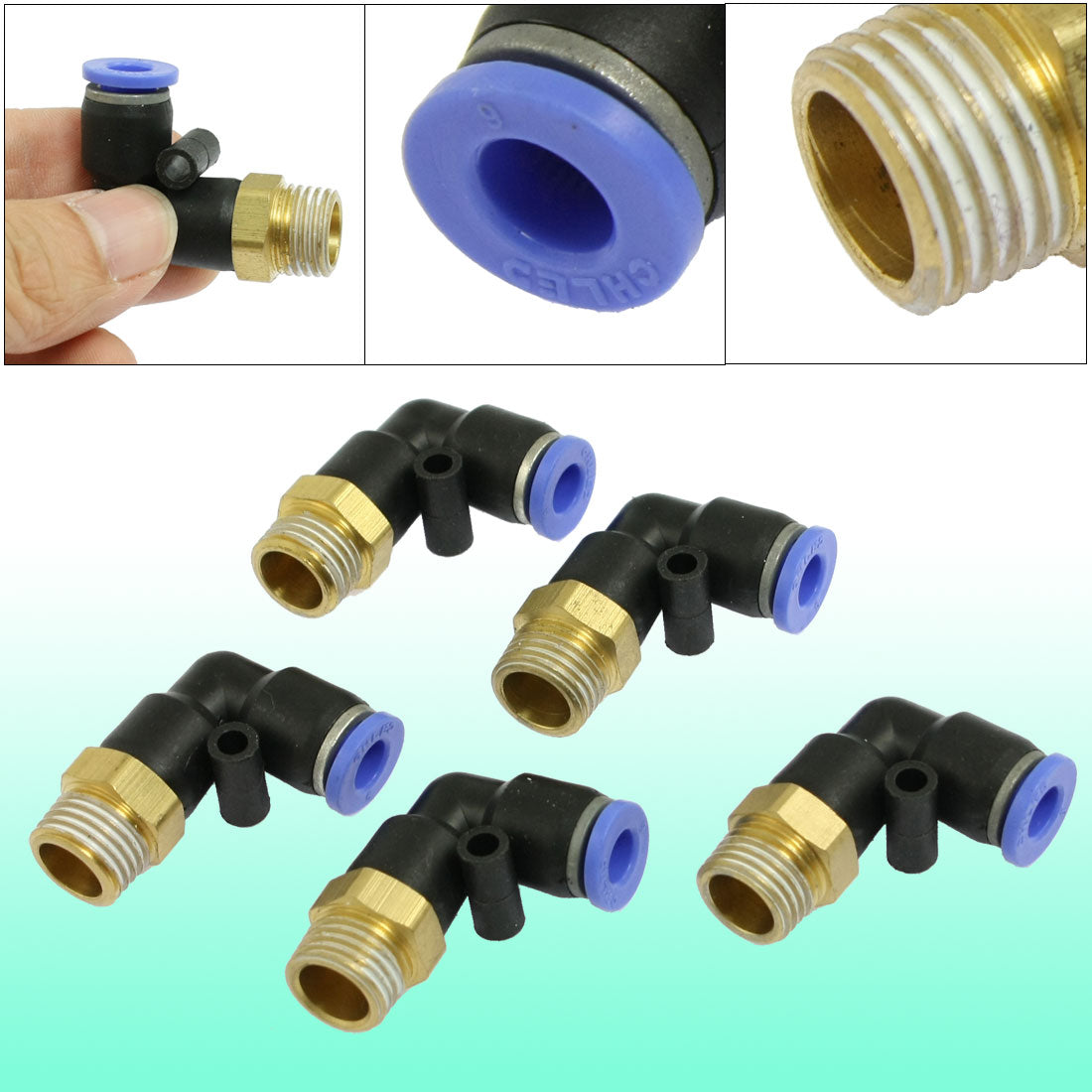 uxcell Uxcell 6mm x 1/4" PT Push In One Touch Connector Quick Fittings 5 Pcs