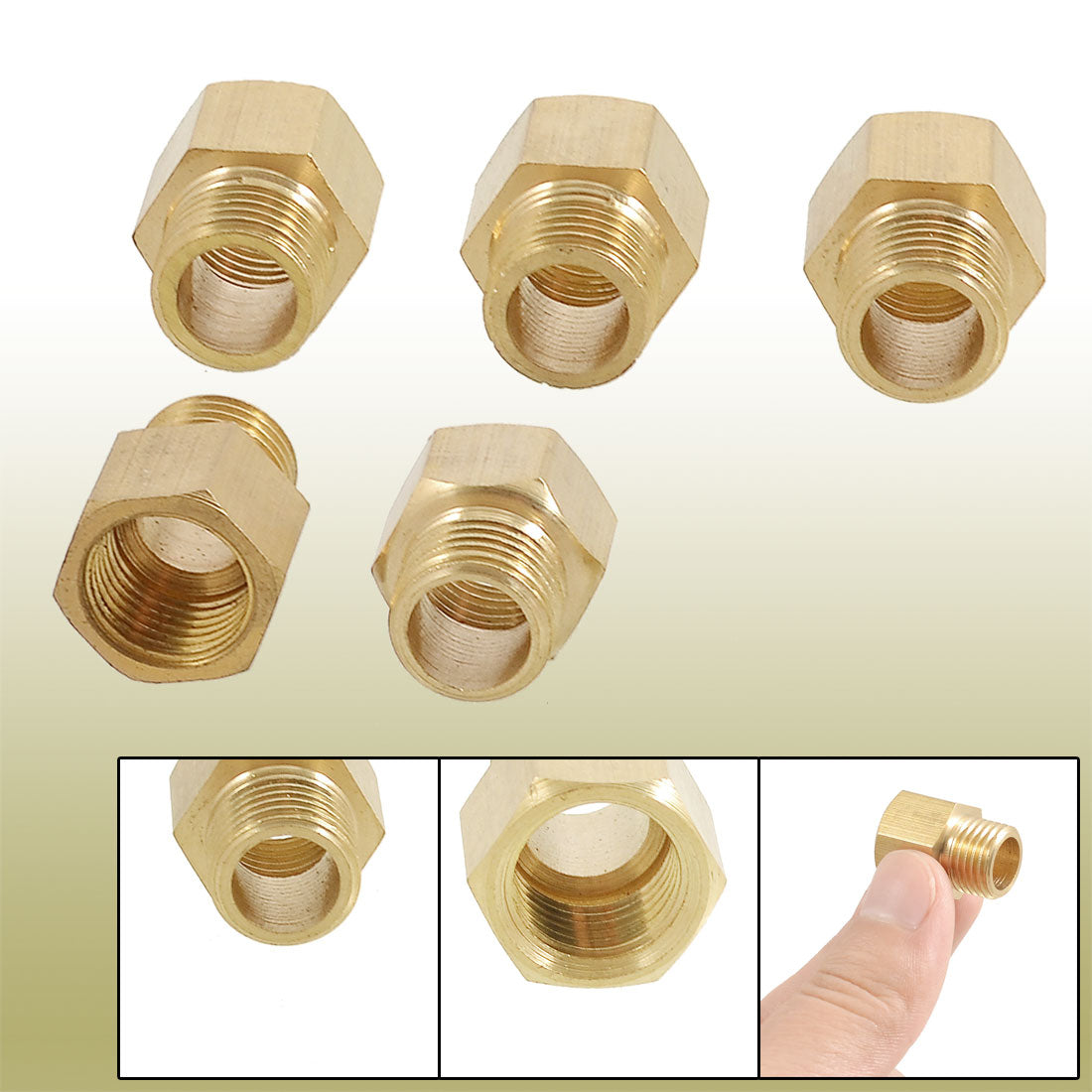 uxcell Uxcell 5 x 1/4" to 1/4" Thread Brass Straight Hex Nipples Pipe Reducer Adapters