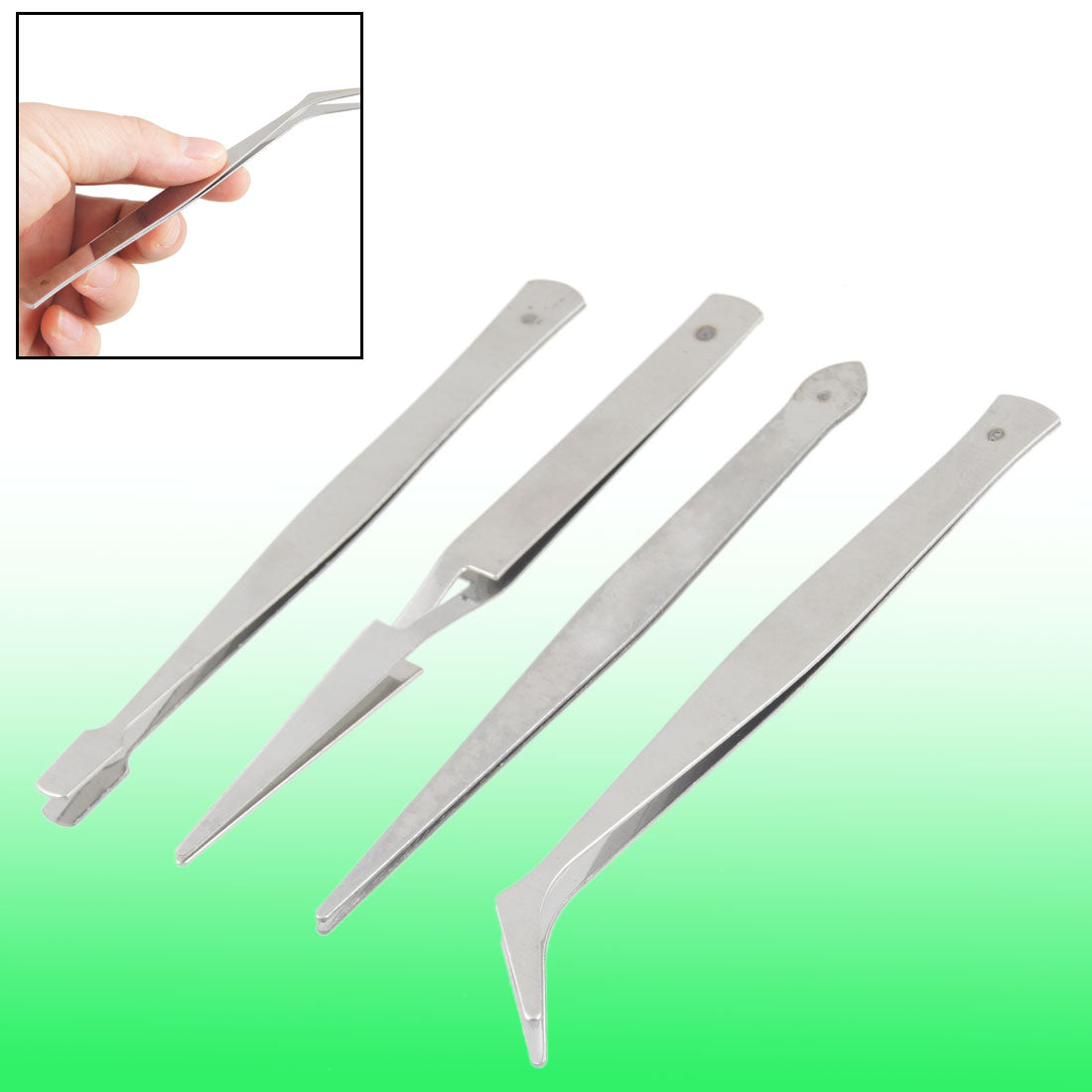 uxcell Uxcell 4 in 1 Silver Tone Metal Pointed Flat Cross Action Tweezers Tools