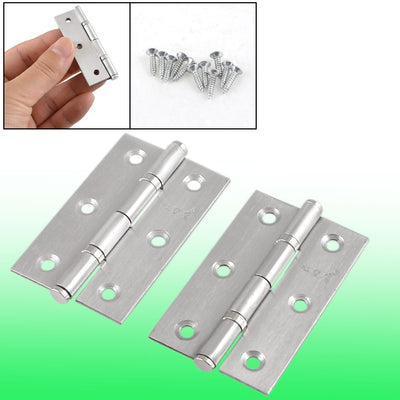 uxcell Uxcell 2 Pcs Home Furniture Hardware Door Hinge Satin Nickel 2.5" Length Silver Tone