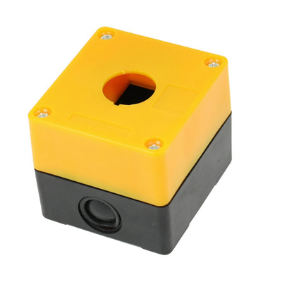 Harfington Uxcell Yellow Black Plastic 22mm  Hole 1 Push Button Switch Control Station Box
