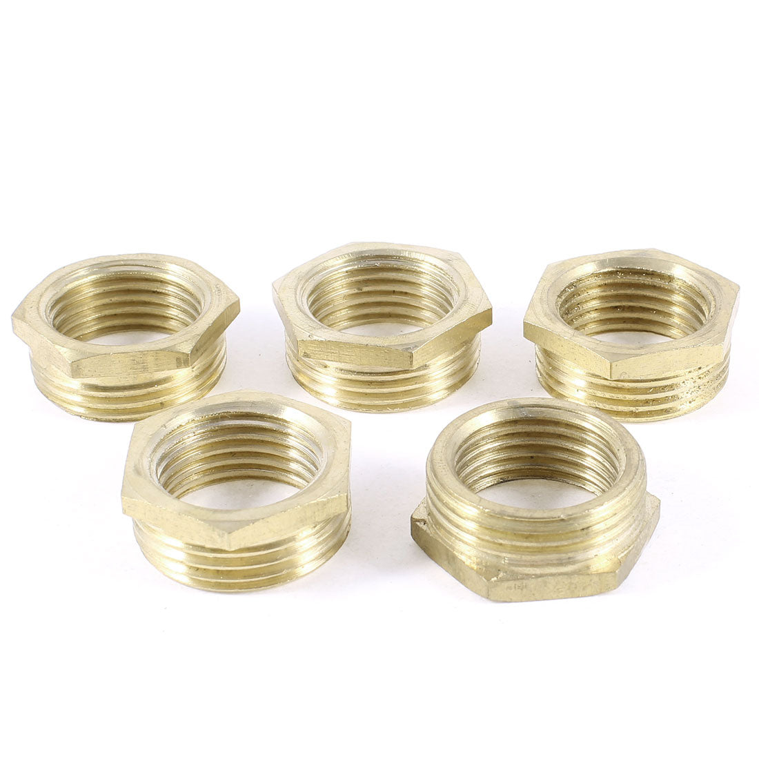 uxcell Uxcell 5 Pcs 3/4"PT Male x 1/2"PT Female Thread Brass Hex Bushing Pipe Fitting Coupler