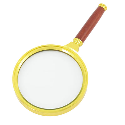 uxcell Uxcell Gold Tone Metal Frame Detachable Rosewood Handgrip 90mm Dia 4X Magnifier