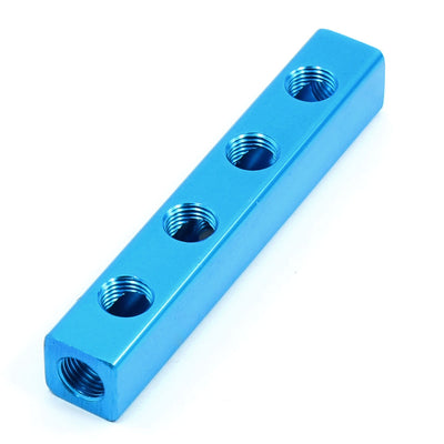 Harfington Uxcell Blue 1/4"PT Thread Aluminum Manifold Block Splitter 4 Way 7 Ports