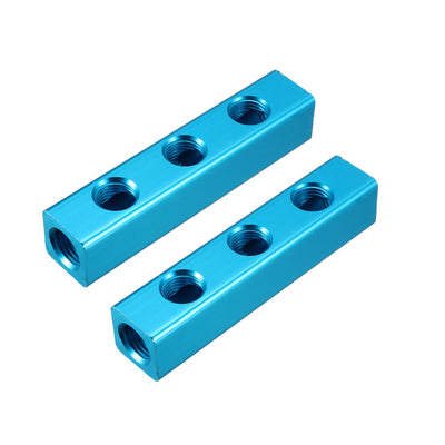 Harfington Uxcell 1/4" PT Air Pneumatic 3 Position 6 Thread Manifold Block Splitter 2 Pcs