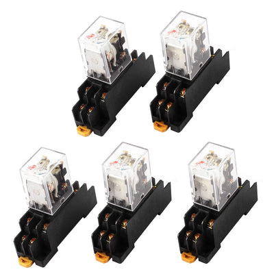 Harfington Uxcell 5pcs HH52PL AC 24V Coil Red Indicator Light 35mm DIN Rail DPDT 8 Pins Electromagnetic General Purpose Power Relay + Socket Base