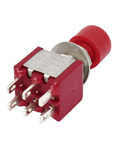 Harfington Uxcell Red 6 Pin DPST 2NO 2NC Momentary Push Button Switch AC 120V 5A 250V 2A