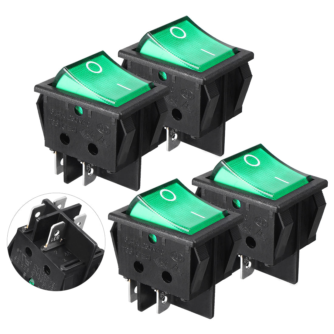 uxcell Uxcell Mini 4P DPST Snap in Plastic Car Rocker Switch w Green Lamp 4PCS