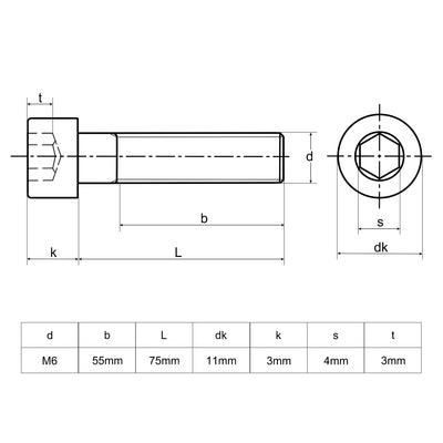 Harfington Uxcell M6 Möbelschraube Innensechskant Maschinenschrauben Verzinkt Verbindungselemente Gewinde Kohlenstoffstahl M6x75mm