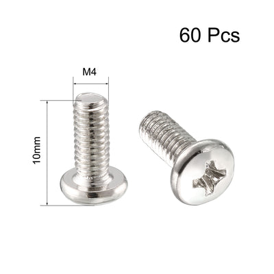 Harfington Uxcell M4 x 10mm 304 Stainless Steel Cross Head Phillips Pan Head Screws Bolt 60pcs