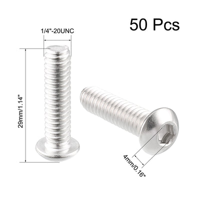 Harfington Uxcell 50pcs 1/4"-20UNC x1" Stainless Steel Hex Socket Button Head Bolts Screws