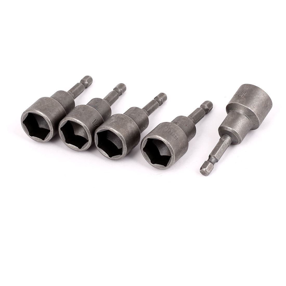 uxcell Uxcell 1/4" Shank 17mm Hex Socket Impact Nut Setter Driver Bit Adapter Silver Gray 5pcs