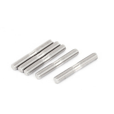 uxcell Uxcell M6x40mm 304 Stainless Steel Double End Threaded Stud Screw Bolt Silver Tone 5Pcs