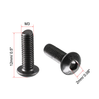 Harfington Uxcell M3 x 10mm Alloy Steel Hex Socket Button Head Machine Screws Black 100 Pcs