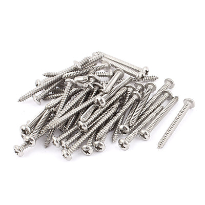 uxcell Uxcell 3.5mm x 40mm Stainless Steel Phillips Pan Head Self Tapping Screw Fasteners Silver Tone 50 Pcs