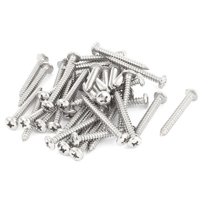 uxcell Uxcell 4.2mm x 35mm Phillips Cross Drive Pan Head Self Tapping Screw Fasteners Silver Tone 40 Pcs