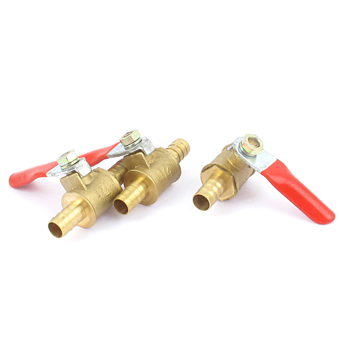 uxcell Uxcell 3pcs 8mm Hose Barb Tube Red Plastic Coated Lever Handle Brass Water Fuel Line Shutoff Ball Valve