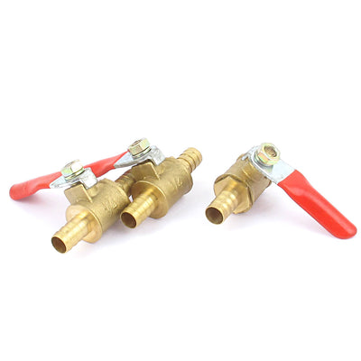 Harfington Uxcell 3pcs 8mm Hose Barb Tube Red Plastic Coated Lever Handle Brass Water Fuel Line Shutoff Ball Valve