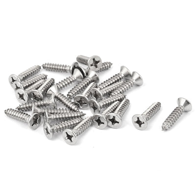 uxcell Uxcell M5.5 x 25mm Phillips Flat Head Self Tapping Screw Silver Tone 25 Pcs