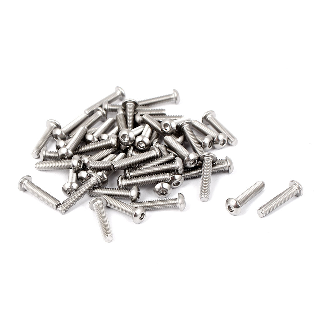 uxcell Uxcell M2.5 x 12mm Full Thread Button Head Socket Cap Screw Silver Tone 50 Pcs