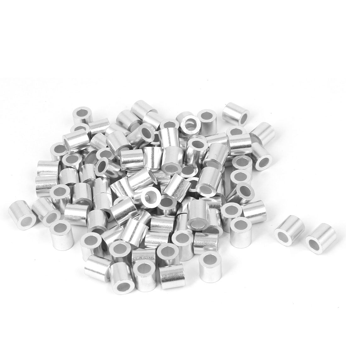 uxcell Uxcell 4mm Steel Wire Rope Aluminum Ferrules Sleeves Silver Tone 100 Pcs