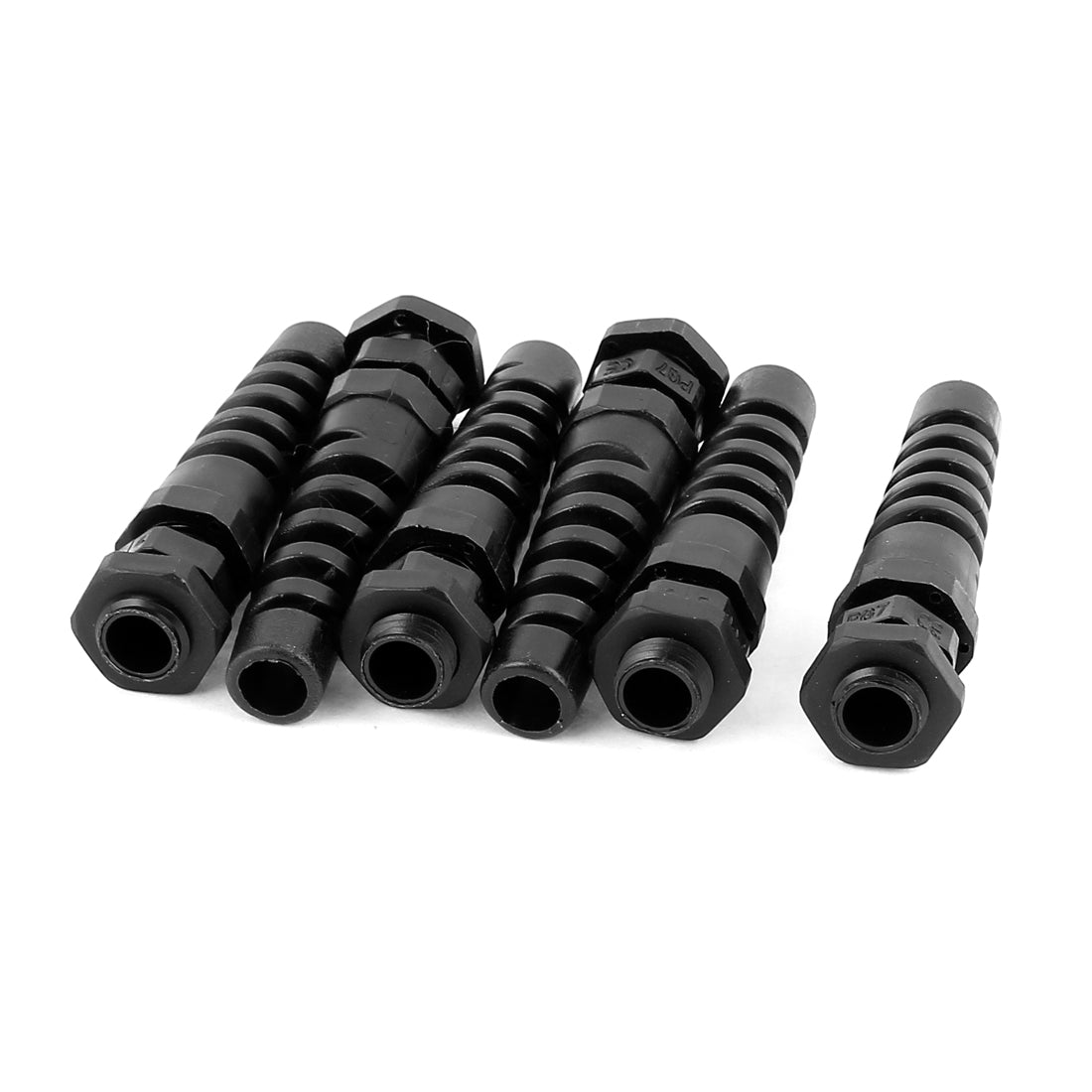 uxcell Uxcell 6Pcs Plastic Waterproof Adjustable PG7 3-6.5mm Spiral Cables Gland Black