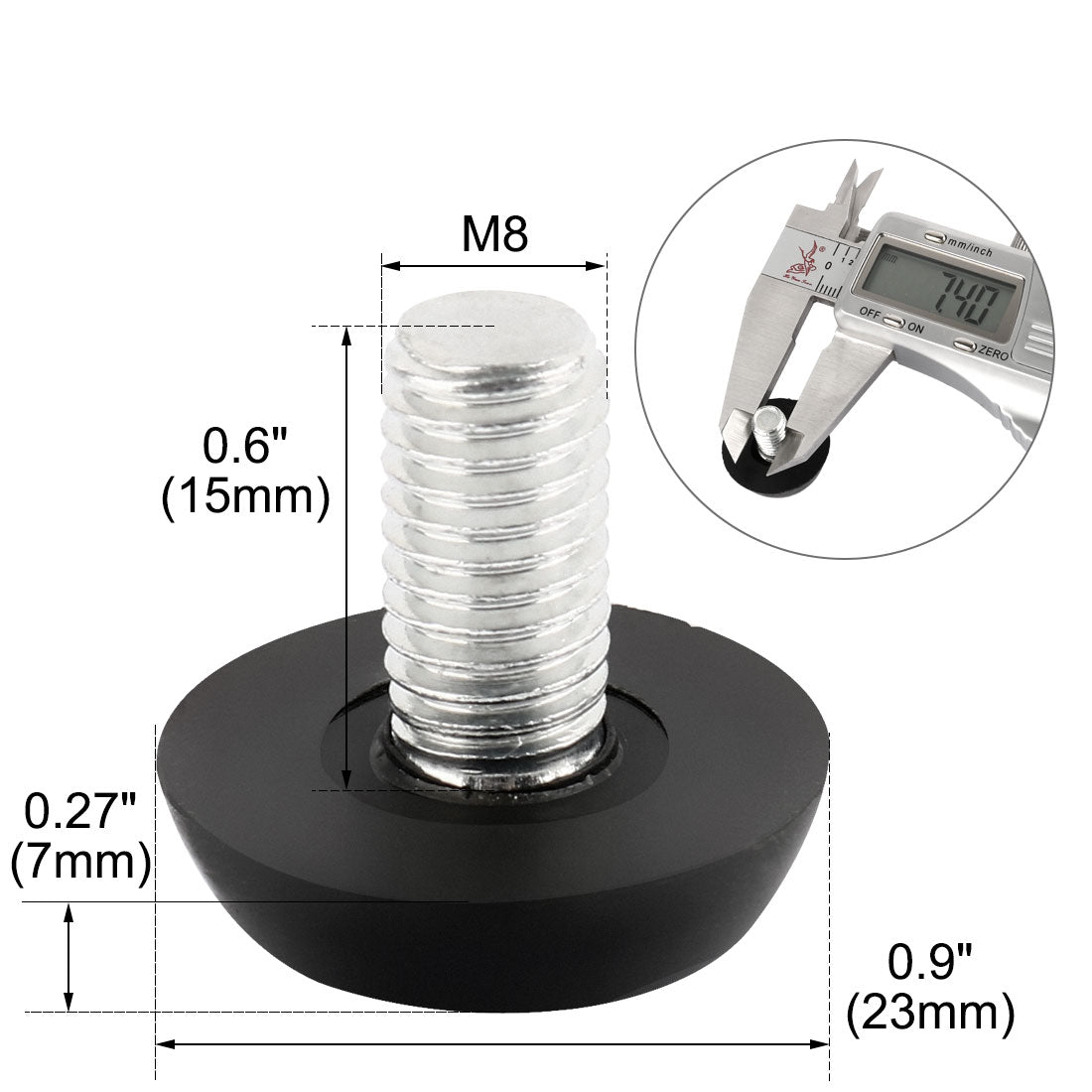 uxcell Uxcell 23mm Dia Base 8mm Thread Screw On Type Furniture Glide Leveling Foot Black 4pcs