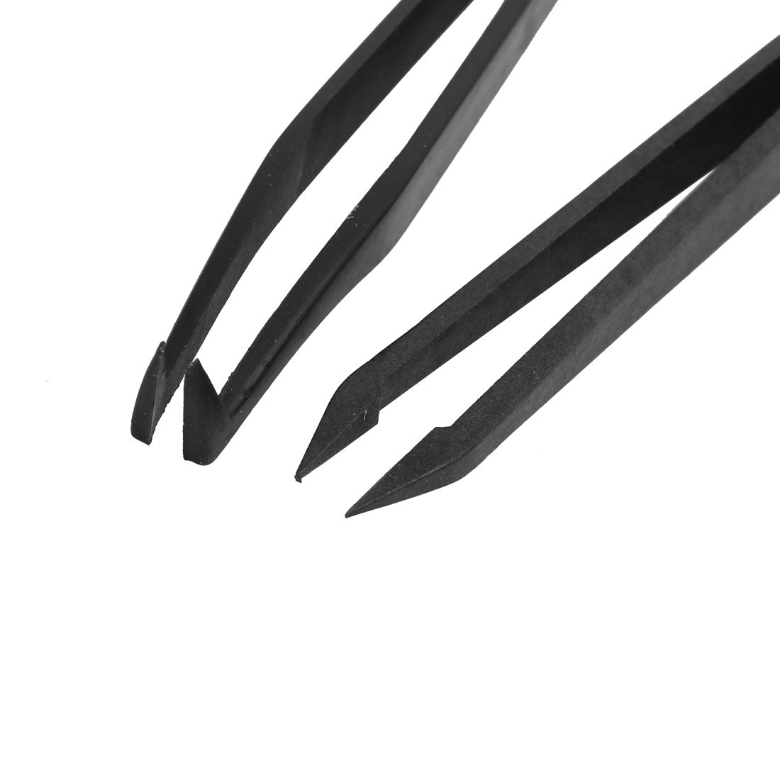 uxcell Uxcell 2 in 1 Plastic Pointed Tip Straight Curved Tweezer Set Black