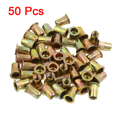 uxcell Uxcell 50pcs M8 Car Bronze Tone Carbon Steel Thread Flat Head Rivet Nut Insert Nutserts