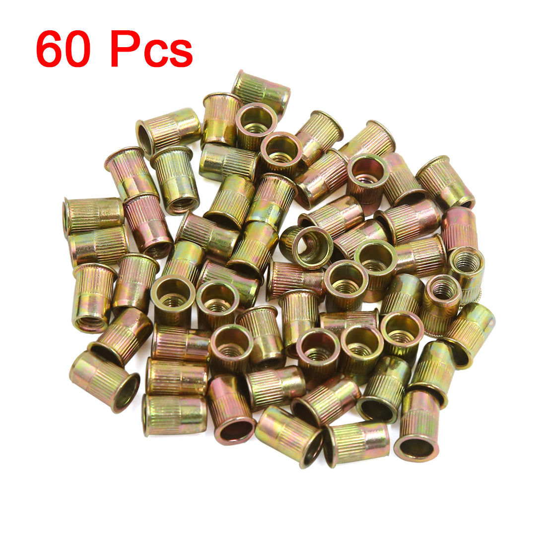 uxcell Uxcell 60 Pcs M6 Car Bronze Tone Metal Thread Small Head Rivet Nut Insert Nutserts