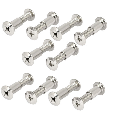 Harfington Uxcell M8x30mm Metal Phillips Countersunk Head Screw Bolts Dowel Barrel Nuts 10 Pcs