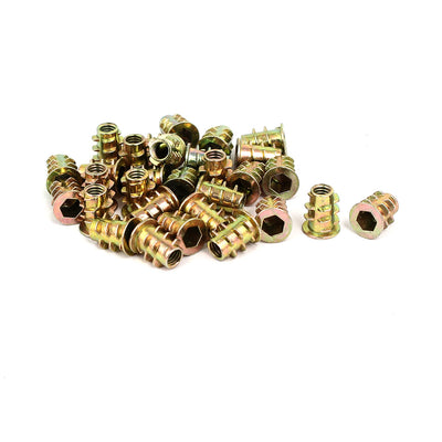 Harfington Uxcell M4x10mm Interface Hex Socket Threaded Insert Nuts 30pcs for Wood Furniture