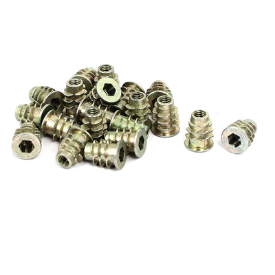 Harfington Uxcell M5x14mm Interface Hex Socket Threaded Insert Nuts 20pcs for Wood Furniture