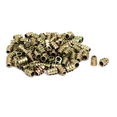 uxcell Uxcell M4x10mm Hex Socket Threaded Insert Nuts Bronze Tone 100pcs for Wood Furniture