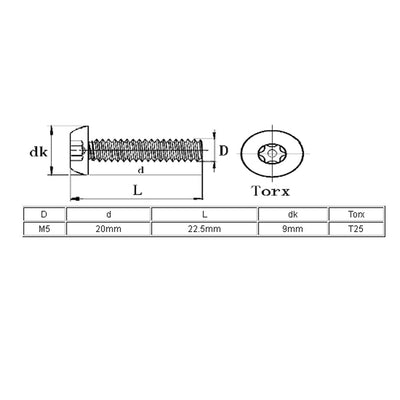 Harfington Uxcell M5x20mm 304 Stainless Steel Button Head Torx Security Tamper Proof Screws 20pcs