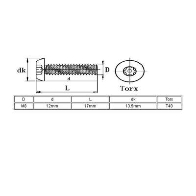 Harfington Uxcell M8x12mm 304 Stainless Steel Button Head Torx Security Machine Screws 10pcs