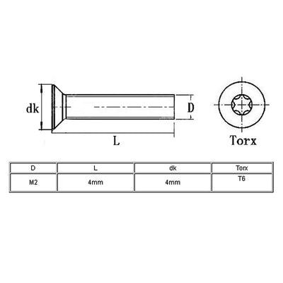 Harfington Uxcell Flat Head Torx Screws M2*4mm 304SUS 100pcs