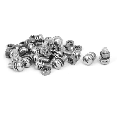 Harfington Uxcell M5 x 12mm 304 Stainless Steel Phillips Pan Head Screws Nuts w Washers 20 Sets