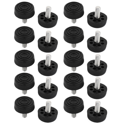 Harfington Uxcell M8 Male Thread Furniture Table Plastic Base Adjustable Leveling Feet Black 20pcs