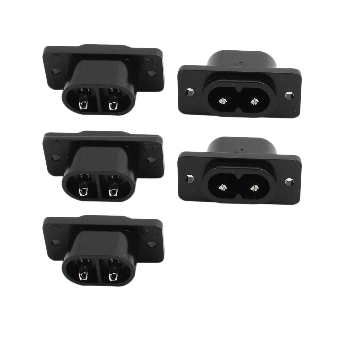 uxcell Uxcell 5Pcs PCB Board Panel Mount Male 2 Terminals Soldering C8 Type Power Inlet Connector Black AC