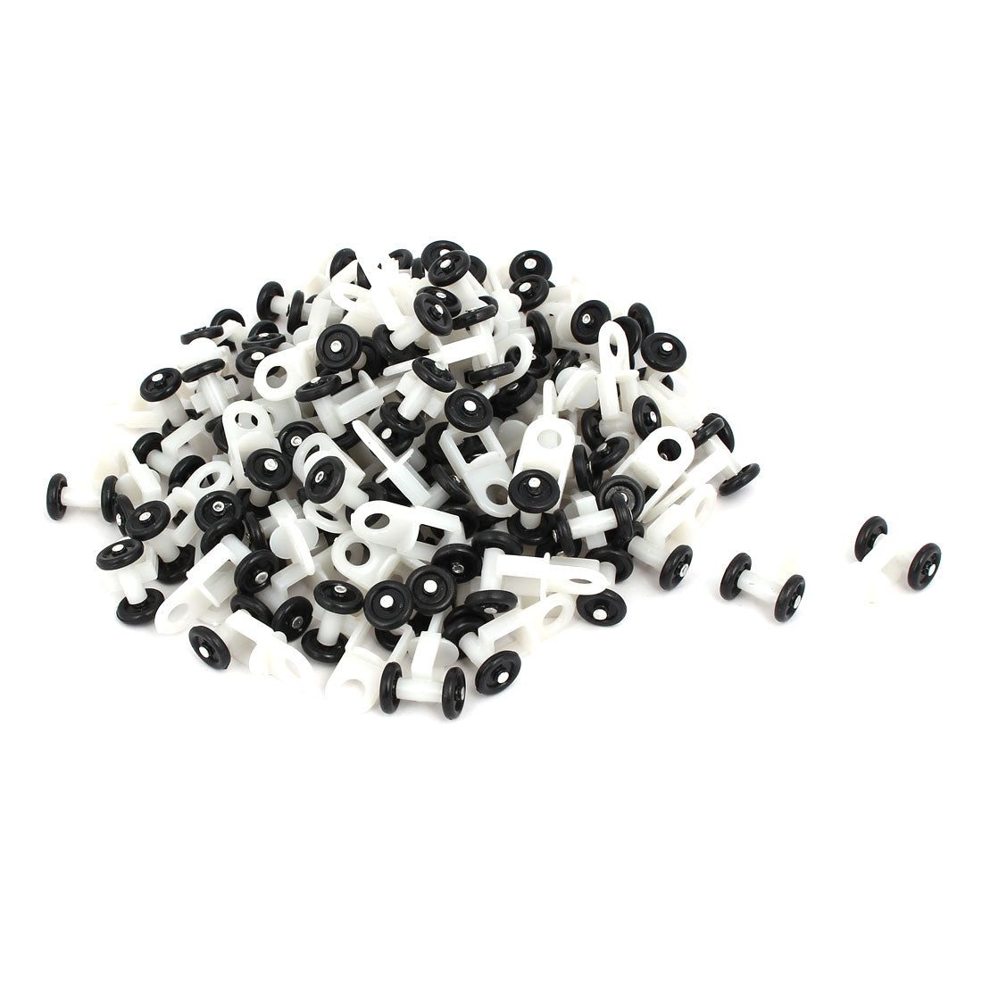 uxcell Uxcell 12.5mm Dia Twin Wheel Curtain Track Rail Rollers Gliders Black White 100pcs